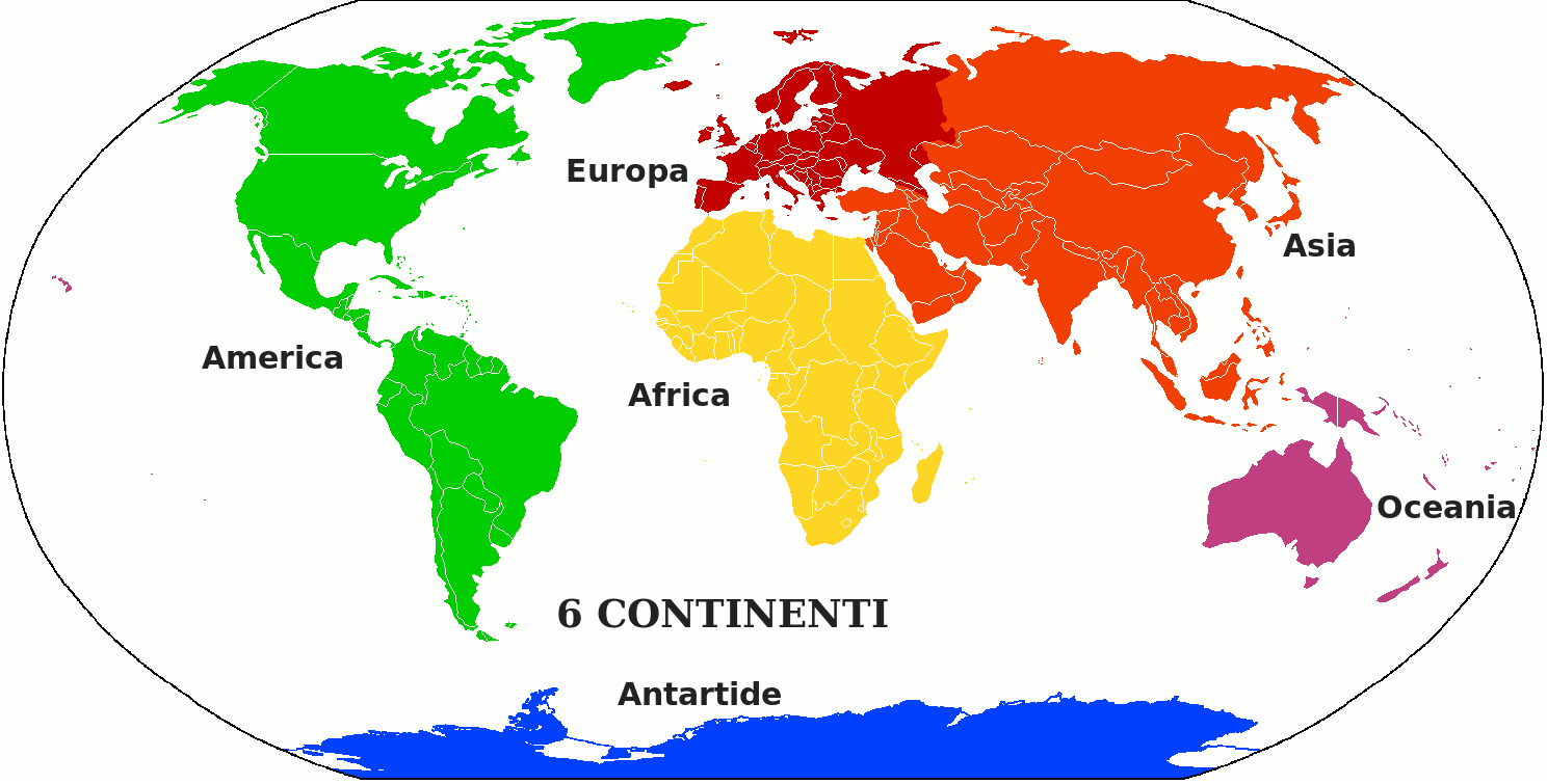 Continenti e oceani del mondo con mappa