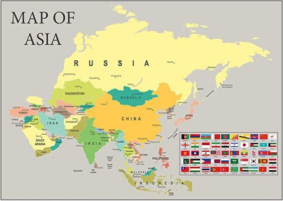 I paesi dell'Asia e delle sue capitali sono pieni e mappa