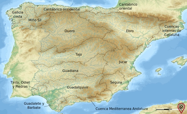 Principali fiumi della Spagna e i suoi affluenti con mappa
